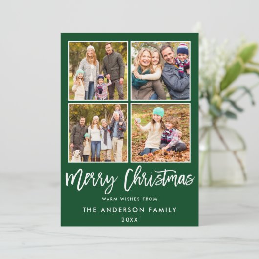 Cartes Pour Fêtes Annuelles Script de Brève moderne Noël Vert 4 Photo (Debout devant)