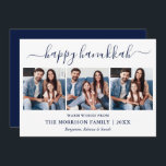 Cartes Pour Fêtes Annuelles Script de calligraphie bleu moderne Hanoukka 3 Pho<br><div class="desc">Calligraphie moderne tendance Script 3 Photo Family Photo Collage Carte Happy Hanoukka - Navy Blue</div>