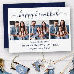 Cartes Pour Fêtes Annuelles Script de calligraphie bleu moderne Hanoukka 3 Pho<br><div class="desc">Calligraphie moderne tendance Script 3 Photo Family Photo Collage Carte Happy Hanoukka - Navy Blue</div>