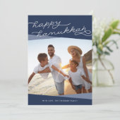 Cartes Pour Fêtes Annuelles Script de Geo bleu marine | Hanoukka Photo (Debout devant)