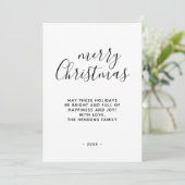 Cartes Pour Fêtes Annuelles Script de Joyeux Noël minimal en noir et blanc (Debout devant)