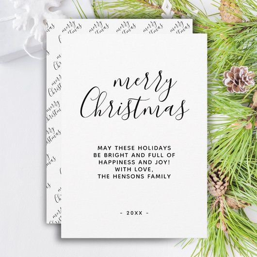 Cartes Pour Fêtes Annuelles Script de Joyeux Noël minimal noir et blanc