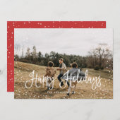 Cartes Pour Fêtes Annuelles Script de neige moderne 2 photo (Devant / Derrière)