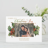 Cartes Pour Fêtes Annuelles Script de Noël avec Holly & Photo (Debout devant)