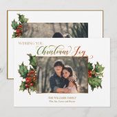 Cartes Pour Fêtes Annuelles Script de Noël avec Holly & Photo (Devant / Derrière)