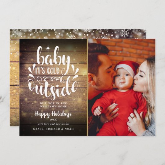 Cartes Pour Fêtes Annuelles Script de Noël Bois Rustique Photo (Devant / Derrière)