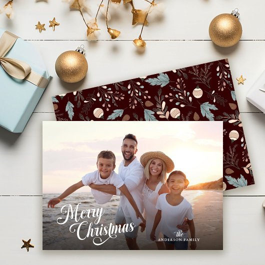 Cartes Pour Fêtes Annuelles Script de Noël complet Photo Boho Verdure