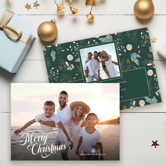 Cartes Pour Fêtes Annuelles Script de Noël complet Photo Boho Verdure Message