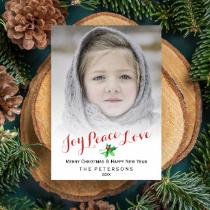 Cartes Pour Fêtes Annuelles Script de Noël Joie Paix Amour Holly Photo