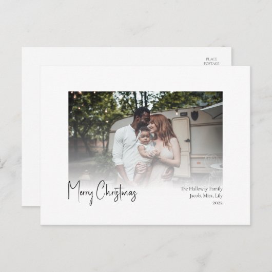 Cartes Pour Fêtes Annuelles Script de Noël moderne Foulé Photo Holiday Postca (Devant / Derrière)