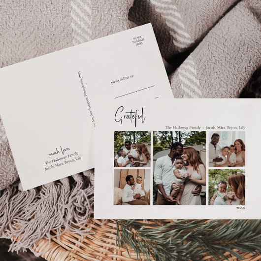 Cartes Pour Fêtes Annuelles Script de Noël moderne Grateful Cinq-Photo