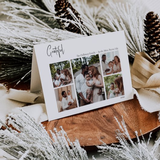 Cartes Pour Fêtes Annuelles Script de Noël moderne Grateful plié Cinq photos