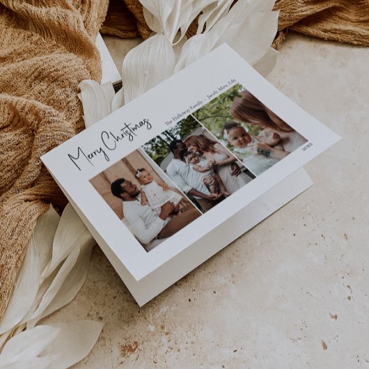 Cartes Pour Fêtes Annuelles Script de Noël moderne plié trois photos