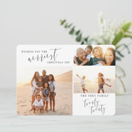 Cartes Pour Fêtes Annuelles Script de Noël multi photo minimal (Debout devant)