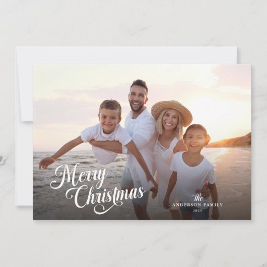 Cartes Pour Fêtes Annuelles Script de Noël Photo complète Boho Greenery Messag (Devant)