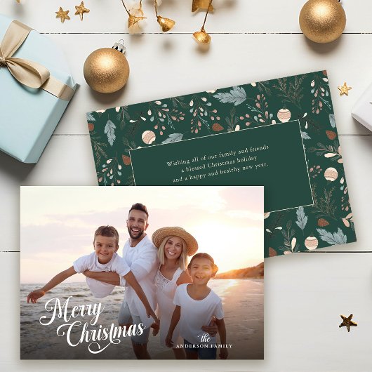 Cartes Pour Fêtes Annuelles Script de Noël Photo complète Boho Greenery Messag