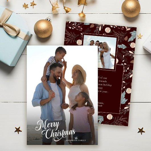 Cartes Pour Fêtes Annuelles Script de Noël Photo complète Boho Verdure Message