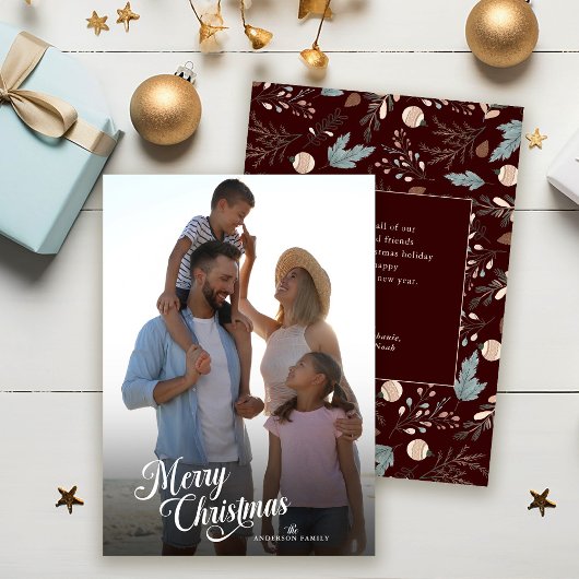 Cartes Pour Fêtes Annuelles Script de Noël Photo complète Boho Verdure Message