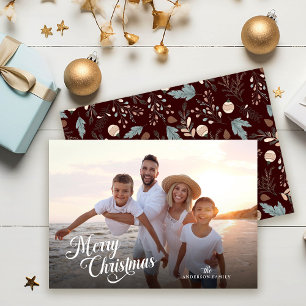 Cartes Pour Fêtes Annuelles Script de Noël Plein Photo Boho Green