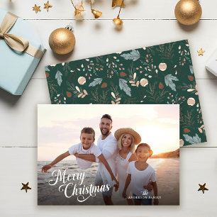 Cartes Pour Fêtes Annuelles Script de Noël Plein Photo Boho Green