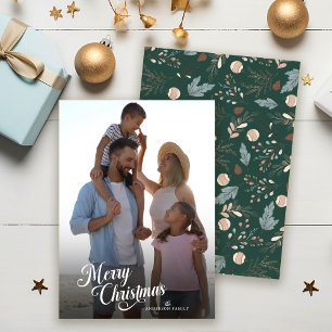 Cartes Pour Fêtes Annuelles Script de Noël Plein Photo Boho Green