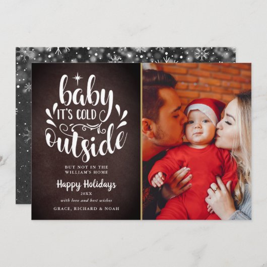 Cartes Pour Fêtes Annuelles Script de Noël Tableau Photo Bohème (Devant / Derrière)