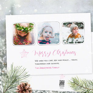 Cartes Pour Fêtes Annuelles Script de photo Minimaliste Rose Étoile Trois