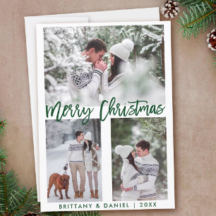 Cartes Pour Fêtes Annuelles Script de pinceau vert photo Joyeux Noël