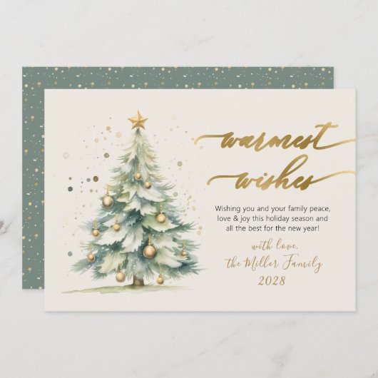 Cartes Pour Fêtes Annuelles Script de souhaits les plus chauds Aquarelle Arbre (Devant / Derrière)
