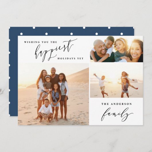 Cartes Pour Fêtes Annuelles Script de vacances multi photo minimal (Devant / Derrière)