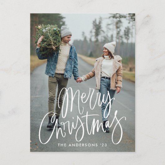 Cartes Pour Fêtes Annuelles Script décontracté à la main Joyeux Noël photo (Devant)