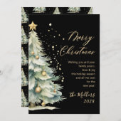 Cartes Pour Fêtes Annuelles Script d'or moderne Aquarelle Noir (Devant / Derrière)