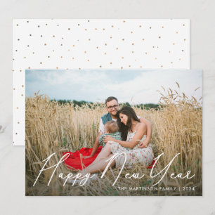 Cartes Pour Fêtes Annuelles Script Élégant Bonne Année avec Photo de Points