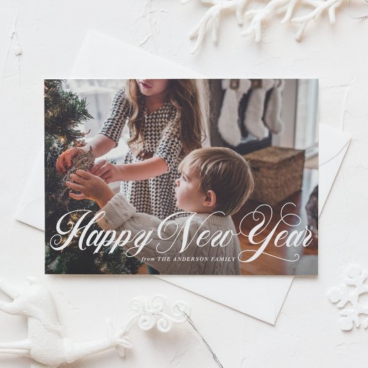 Cartes Pour Fêtes Annuelles Script élégant | Happy New Year