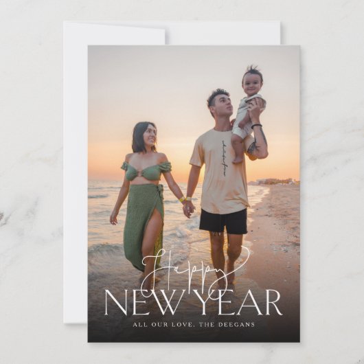 Cartes Pour Fêtes Annuelles Script et Sans Flat New Years Card Vertical (Devant)