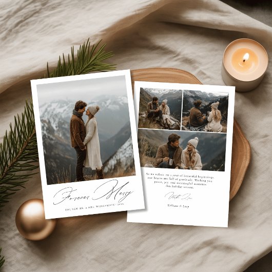 Cartes Pour Fêtes Annuelles Script Forever Merry Newlywed Wedding Photo