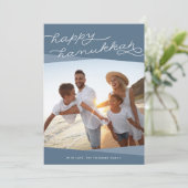 Cartes Pour Fêtes Annuelles Script Geo bleu ardoise | Hanoukka Photo (Debout devant)