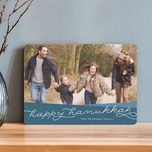 Cartes Pour Fêtes Annuelles Script Geo Turquoise foncé Hanoukka Photo