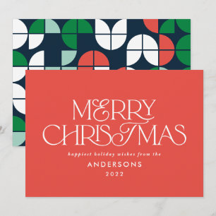 Cartes Pour Fêtes Annuelles Script géométrique de Noël rouge vif