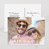 Cartes Pour Fêtes Annuelles Script Gold Happy New Year | Photo personnalisée (Devant / Derrière)