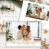 Cartes Pour Fêtes Annuelles Script Gold moderne 2 Photo Blanc Joyeux Noël