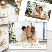 Cartes Pour Fêtes Annuelles Script Gold moderne 2 Photo Blanc Joyeux Noël