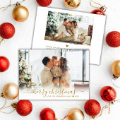 Cartes Pour Fêtes Annuelles Script Gold moderne 2 Photo Blanc Joyeux Noël
