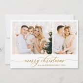 Cartes Pour Fêtes Annuelles Script Gold moderne 2 Photo Collage Noël (Devant)