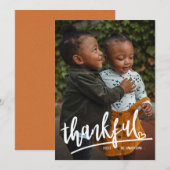 Cartes Pour Fêtes Annuelles Script Heart Thankful Single Photo Thanksgiving (Devant / Derrière)