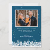 Cartes Pour Fêtes Annuelles Script Joyeux moderne Blue Winter Snowflakes Photo (Dos)