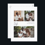 Cartes Pour Fêtes Annuelles Script Joyeux Moderne Centré Trois Photo<br><div class="desc">Cette carte postale moderne et joyeuse, centrée sur trois photos, est parfaite pour votre accueil de vacances minimaliste et chic boho noir et blanc. La calligraphie manuscrite minimaliste est délicate et rustique tout en restant élégante et élégante. Le design reflète une simple journée d'hiver blanche et évoque les souvenirs d'une...</div>