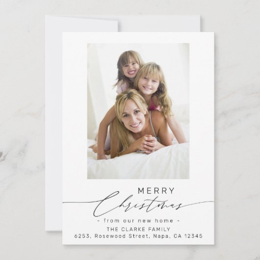 Cartes Pour Fêtes Annuelles Script Joyeux Noël De Notre Nouvelle Photo Maison (Devant)