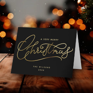 Cartes Pour Fêtes Annuelles Script Joyeux Noël Or Noir Minimaliste