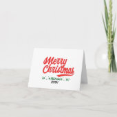 Cartes Pour Fêtes Annuelles Script Joyeux Noël rouge avec nom et année (Devant)